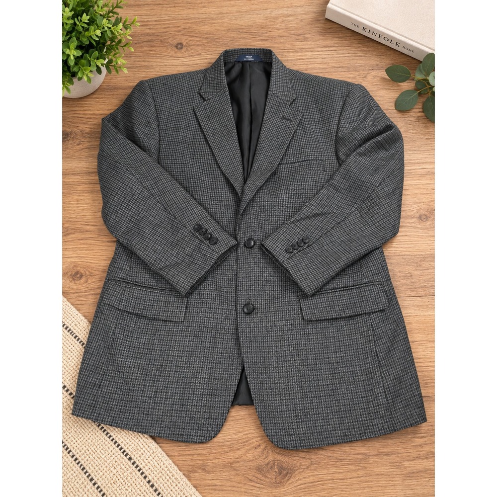 Haggar Collections 100% Wool Black Gray Blazer Sport Coat – Size Large 42L